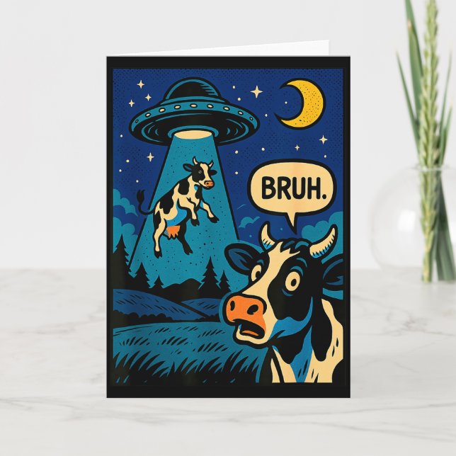 Tarjeta Funny Cow Meme Ufo Alien Zoo Boys Girls Kids  (Anverso)