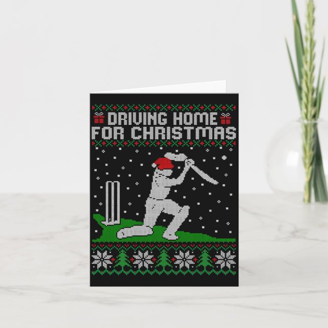 Tarjeta Funny Cricket Player Driving Home For Christmas Sw (Anverso)