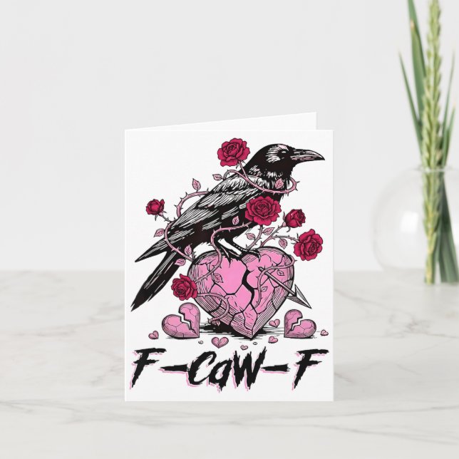 Tarjeta Funny Crow F-caw-f Valentines Day Black Bird Fcawf (Anverso)