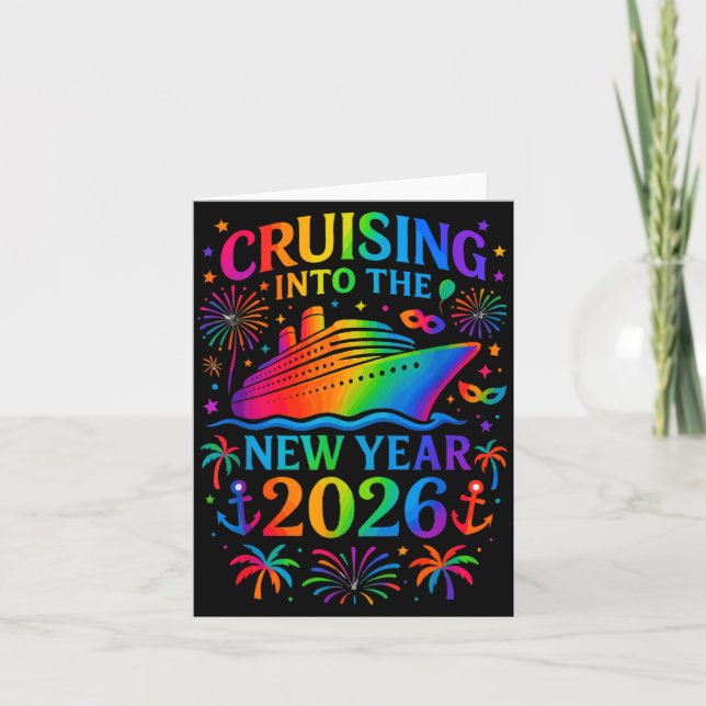 Tarjeta Funny Cruising Into 2026 New Year Ship Vacation Fa (Anverso)