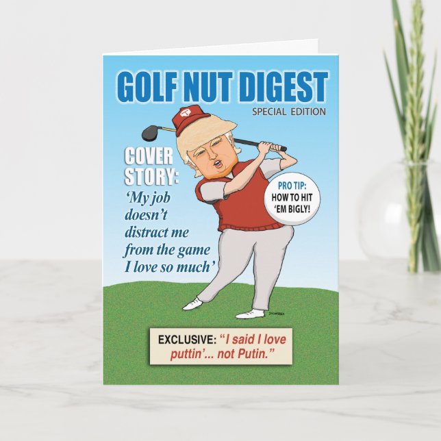 Tarjeta Funny Cumpleaños de las Nueces de Golf Donald Trum (Anverso)