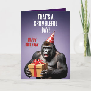 Tarjeta Funny cumpleaños morado y gorila blanco