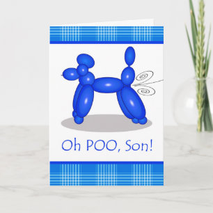 Tarjeta Funny cumpleaños tardío para el hijo, Poodle Fart