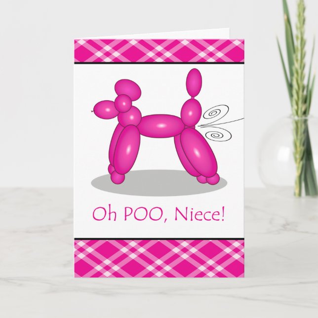 Tarjeta Funny cumpleaños tardío para sobrina, Poodle Fart (Anverso)