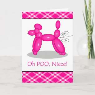Tarjeta Funny cumpleaños tardío para sobrina, Poodle Fart