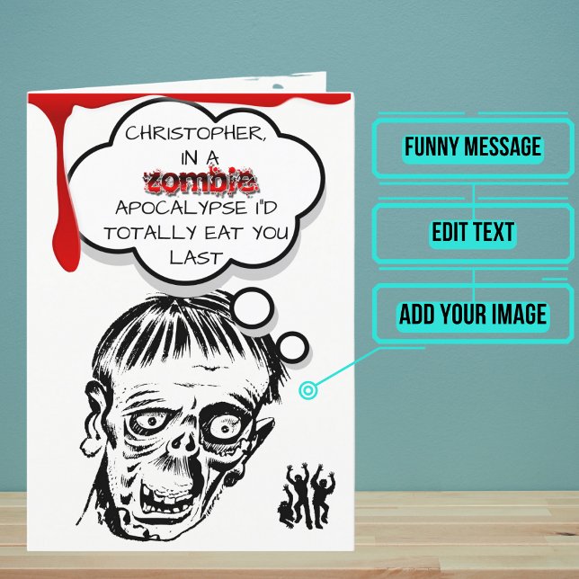 Tarjeta Funny Cumpleaños Zombie (This funny card features an illustration of a zombie, currently a pop culture phenomenon.)