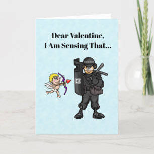 Tarjeta Funny Cupido y SWAT Oficial El día de San Valentín