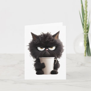 Tarjeta Funny Cute Black Cat Coffee Angry