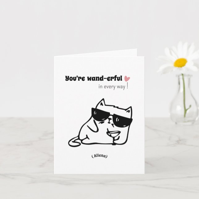 Tarjeta Funny Cute Cat Birday Card-Custom Name (Planta pequeña)