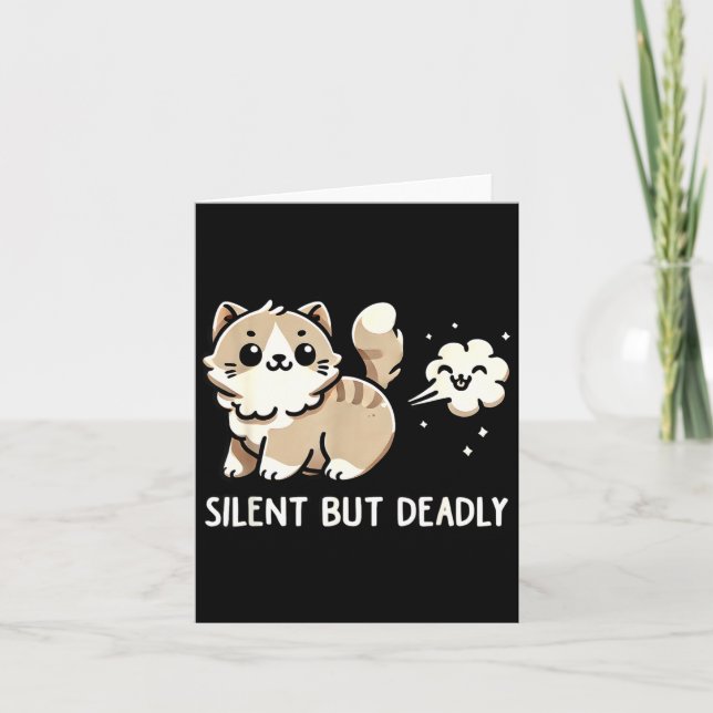 Tarjeta Funny Cute Cat Kitten Lover Silent But Deadly Gift (Anverso)