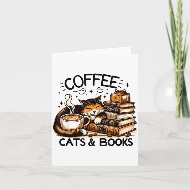 Tarjeta Funny Cute Coffee Cats Books Lover Women Men Kids  (Anverso)