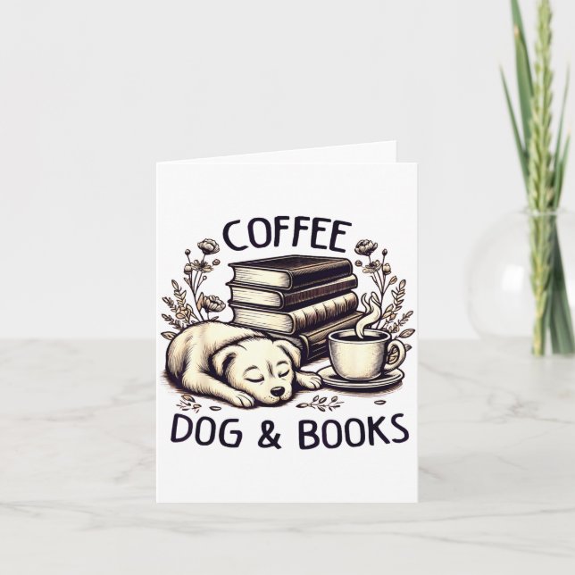 Tarjeta Funny Cute Coffee Dog Books Lover Women Men Kids  (Anverso)