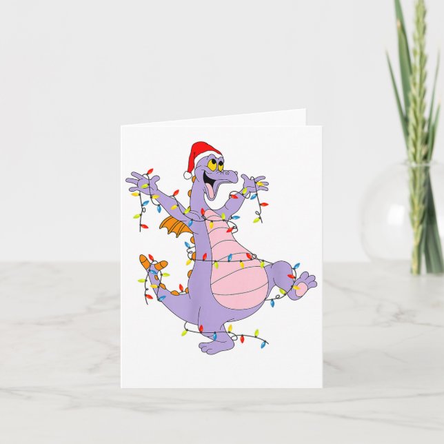 Tarjeta Funny Cute Dragon Figment Lights Christmas Santa M (Anverso)