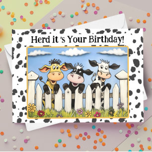 Tarjeta Funny Cute Pun Personalizado Farm Cow Herd Cumplea