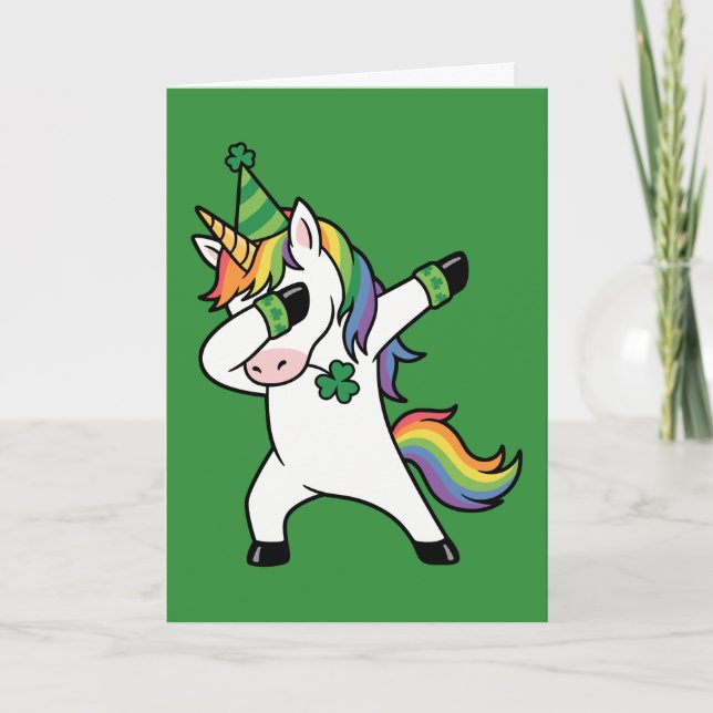 Tarjeta Funny Dabbing Rainbow Unicorn St Patricks Day (Anverso)