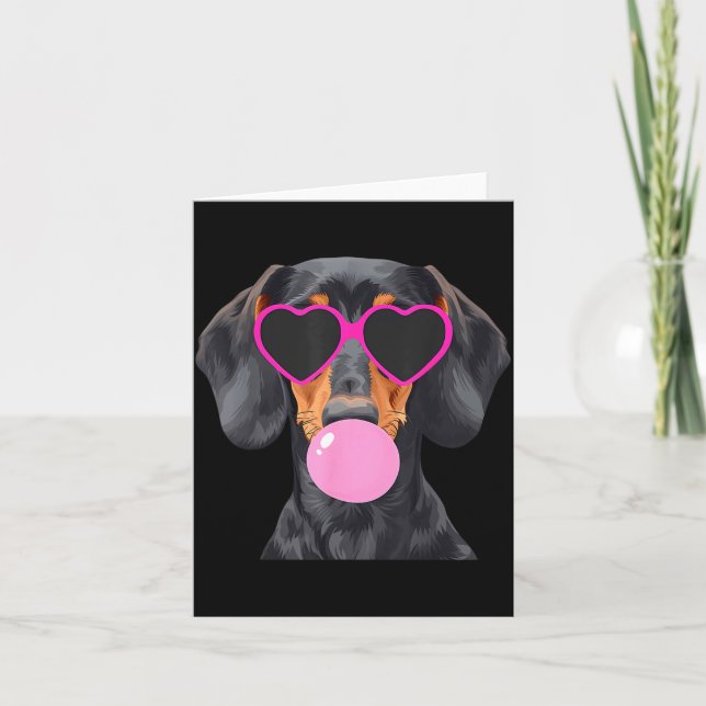 Tarjeta Funny Dachshund Wearing Gles And Blowing Nk Bubble (Anverso)