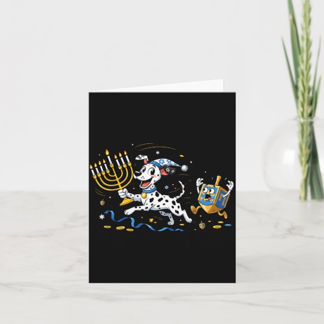Tarjeta Funny Dalmatian Dreidel Menorah Hanukkah Kids Wome (Anverso)