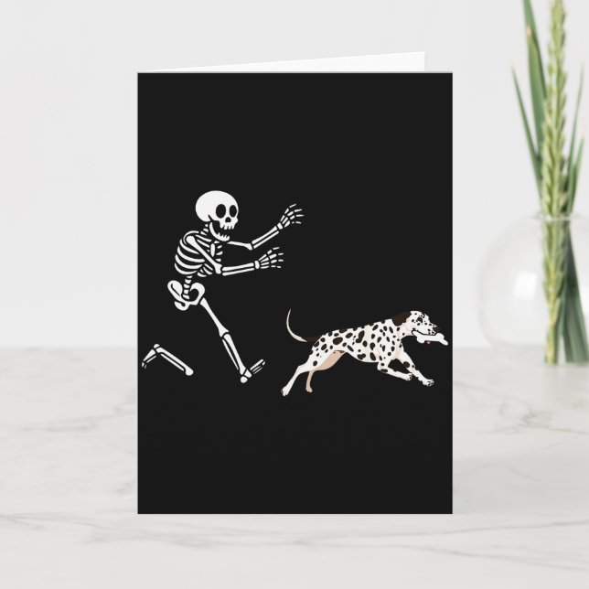 Tarjeta Funny Dalmatian Running Skeleton Halloween  (Anverso)