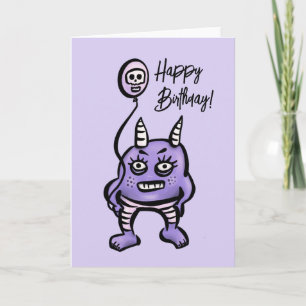 Tarjeta Funny Demon Purple Cute Pastel Whimsigoth Cumpleañ