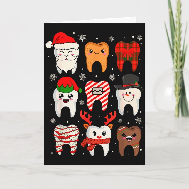 Tarjeta Funny Dental Christmas Teeth Cute Xmas Dentist Squ (Anverso)