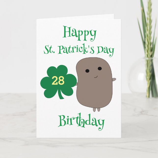 Tarjeta Funny Día de San Patricio 28 cumpleaños (Anverso)