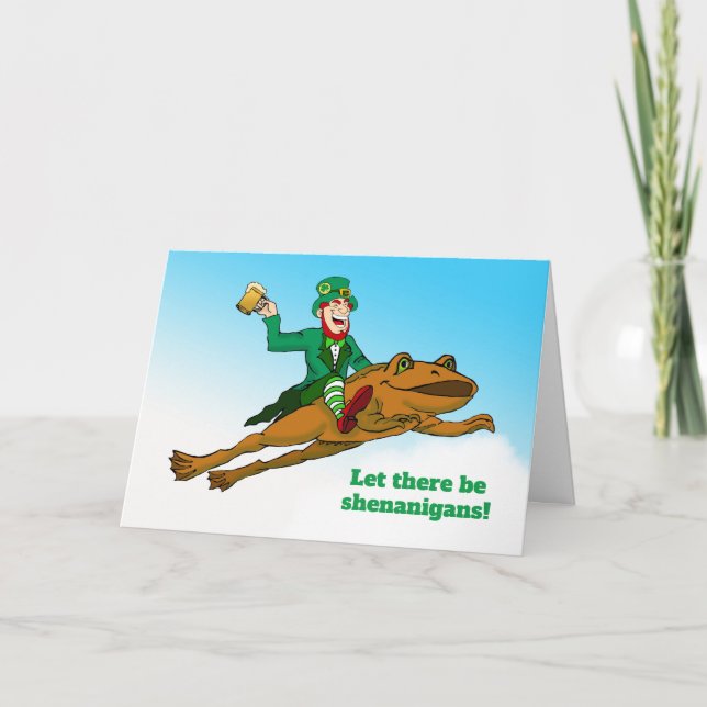 Tarjeta Funny Día de San Patricio Shenanigans Leprechaun (Anverso)