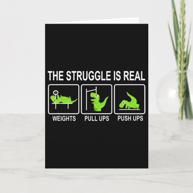 Tarjeta Funny Dinosaur Sports Gym Bench Press Pull-ups Pus (Anverso)