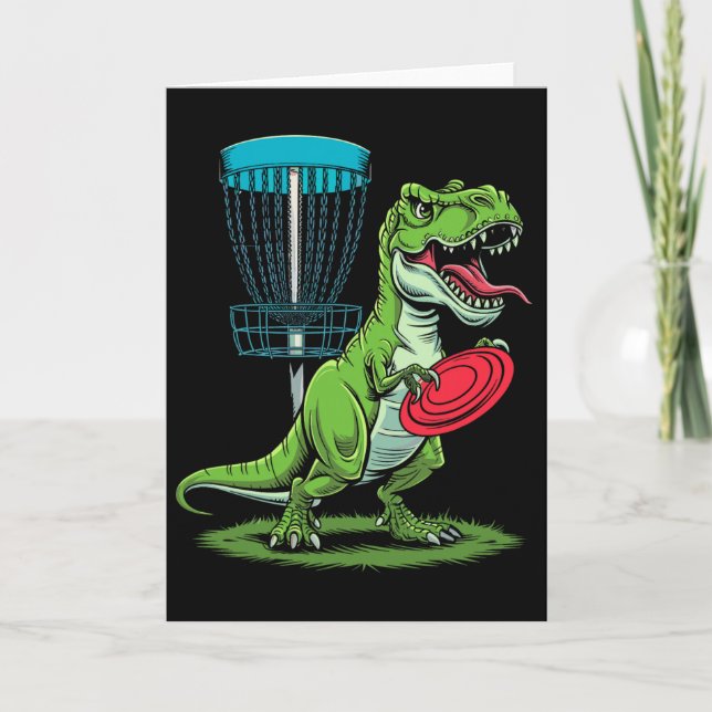 Tarjeta Funny Dinosaur T-rex Disc Golf Player Sket Golfer  (Anverso)