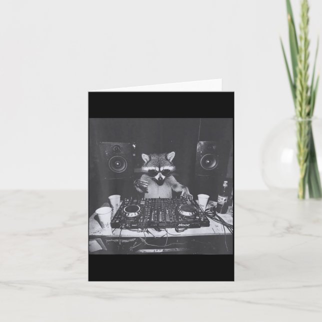 Tarjeta Funny Dj Raccoon House Party Sound Tech Music Tras (Anverso)