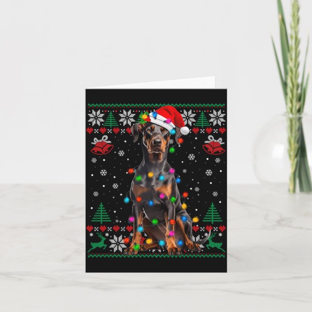 Tarjeta Funny Doberman Christmas Santa Hat Dog Ugly Sweate (Anverso)
