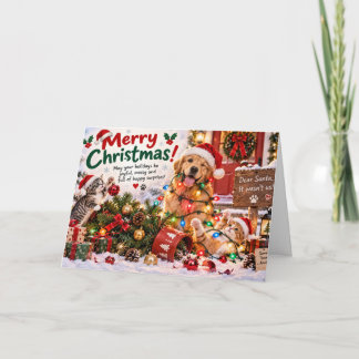 Tarjeta Funny Dog and Cat Christmas Card
