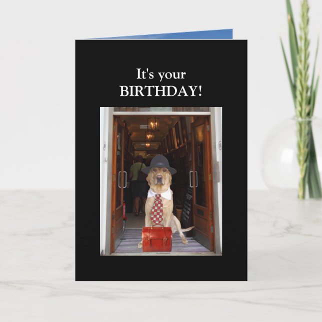 Tarjeta Funny Dog/Lab Hombres Cumpleaños (Anverso)