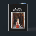 Tarjeta Funny Dog/Lab Hombres Cumpleaños<br><div class="desc">Una tarjeta de cumpleaños divertida de personalizable para un hombre. En el frente está Moisés profesional. El texto es: "¡Es tu cumpleaños!" Interior: "¡Aléjate y haz algo divertido!" En el interior hay una foto de Moisés en un descapotable de madera en la playa. Puede personalizar los colores de fondo y...</div>