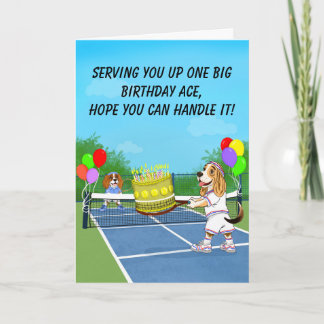 Tarjeta Funny Dogs Playing Tennis Birthday Cake