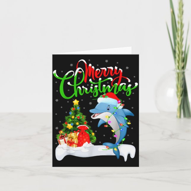 Tarjeta Funny Dolphin Fish Lover Xmas Lighting Dolphin Chr (Anverso)