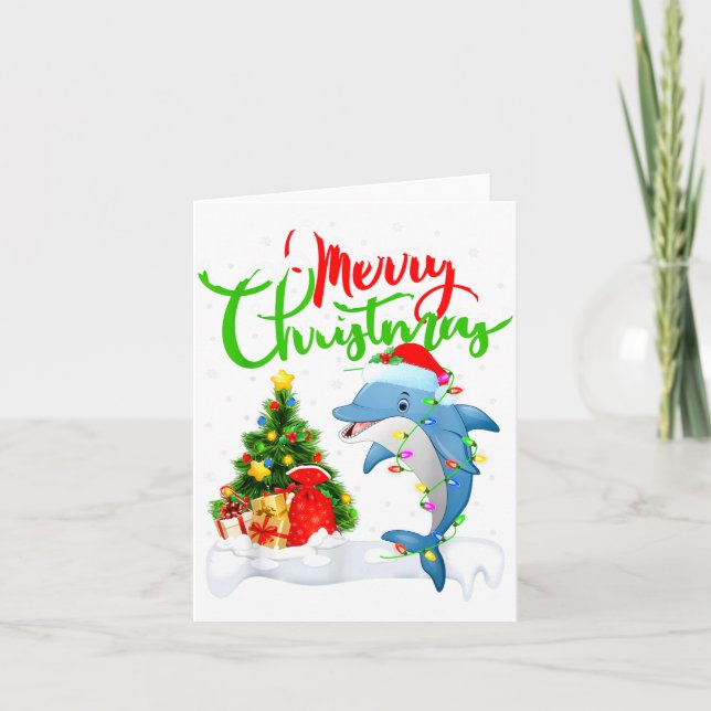 Tarjeta Funny Dolphin Fish Lover Xmas Lighting Dolphin Chr (Anverso)