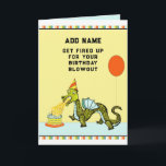 Tarjeta Funny Dragon Birthday<br><div class="desc">Graciosa tarjeta de cumpleaños para cualquiera que le guste un buen dragón que respire fuego. Para personalizar el texto de edición para agregar el nombre y el mensaje de cumpleaños.</div>