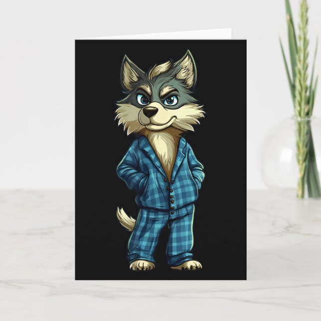 Tarjeta Funny Dreamy Wolf In Pajama Outfit For Sleepy Boys (Anverso)