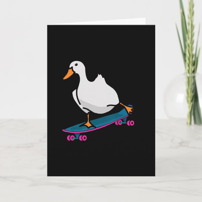 Tarjeta Funny Duck On Skateboard Skateboarding Longboard  (Anverso)
