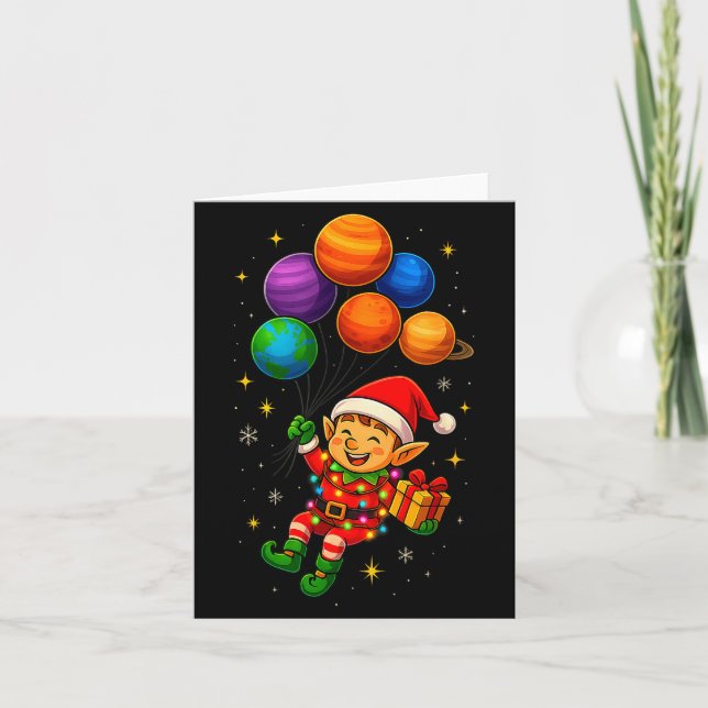 Tarjeta Funny Elf Astronaut With Planets Christmas Pjs For (Anverso)