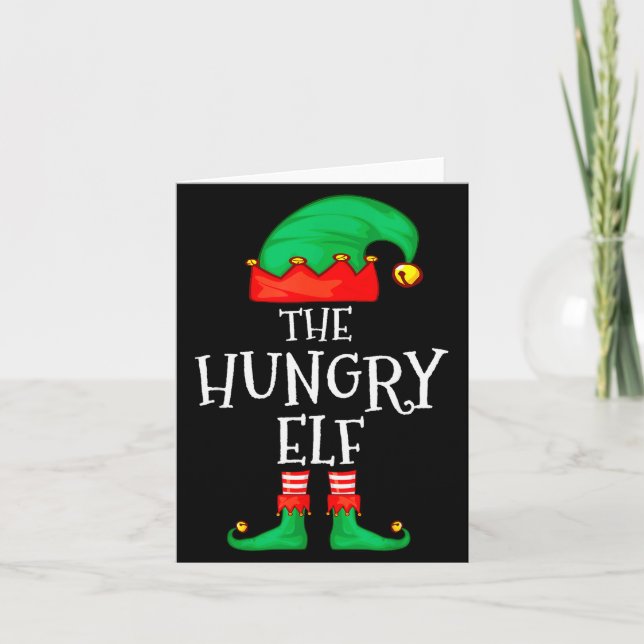 Tarjeta Funny Elf Family Christmas The Hungry Elf Sweater  (Anverso)