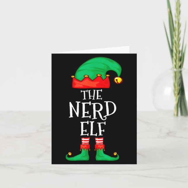 Tarjeta Funny Elf Family Christmas The Nerd Elf Sweater Me (Anverso)