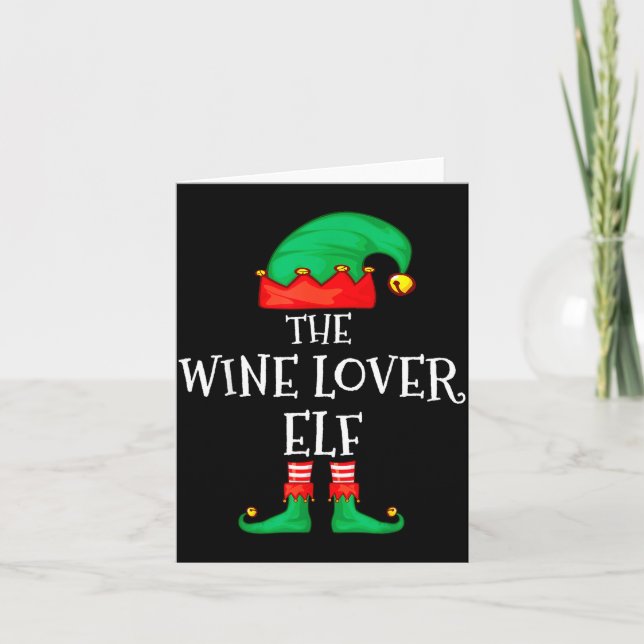 Tarjeta Funny Elf Family Christmas The Wine Lover Elf Men  (Anverso)