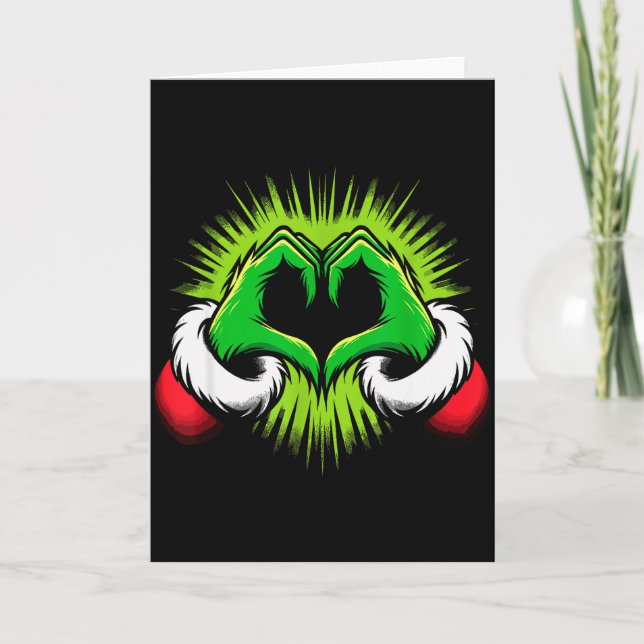 Tarjeta Funny Elf Heart Hands Love Christmas  (Anverso)