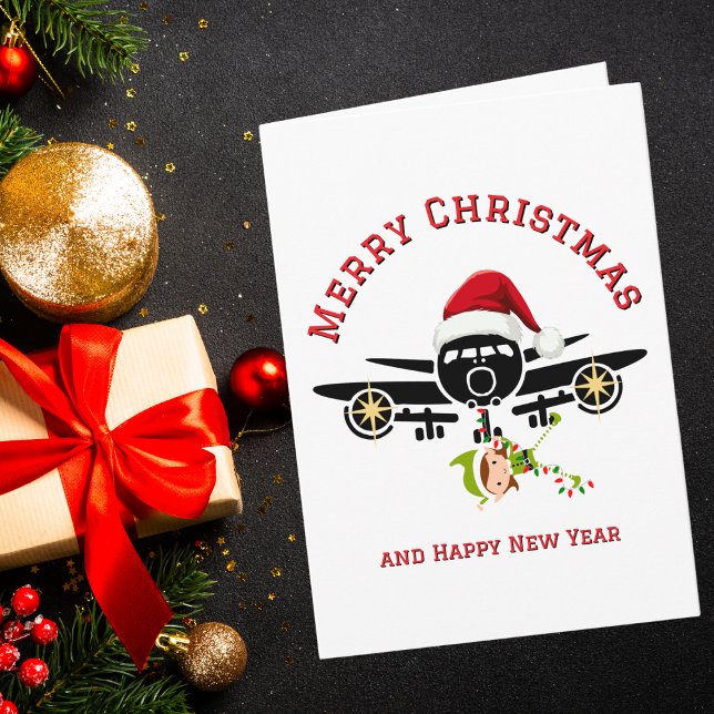 Tarjeta Funny Elf jumping on Airplane & Photo Custom Xmas (Subido por el creador)