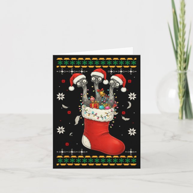 Tarjeta Funny Emu Bird In Xmas Socks Lights Christmas  (Anverso)