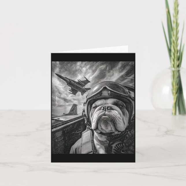 Tarjeta Funny English Bulldog Selfie Fighter Jet Lot Aviat (Anverso)