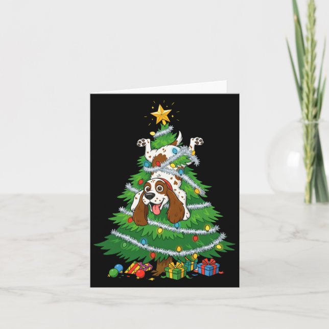 Tarjeta Funny English Springer Spaniel Dog Christmas Tree  (Anverso)