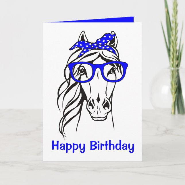 Tarjeta Funny Equestrian Blue Western Cute Horse Birthday  (Anverso)