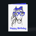 Tarjeta Funny Equestrian Blue Western Cute Horse Birthday<br><div class="desc">Sending birthday greetings for friends and family has never been easier than with this cute horse Happy birthday card. Equestrian birthday cards are perfect for * personal use * western or country farm theme birthday parties * businesses - vets, horse trainers, horse breeders, stables * Equestrians / farmers/ cowgirls /...</div>